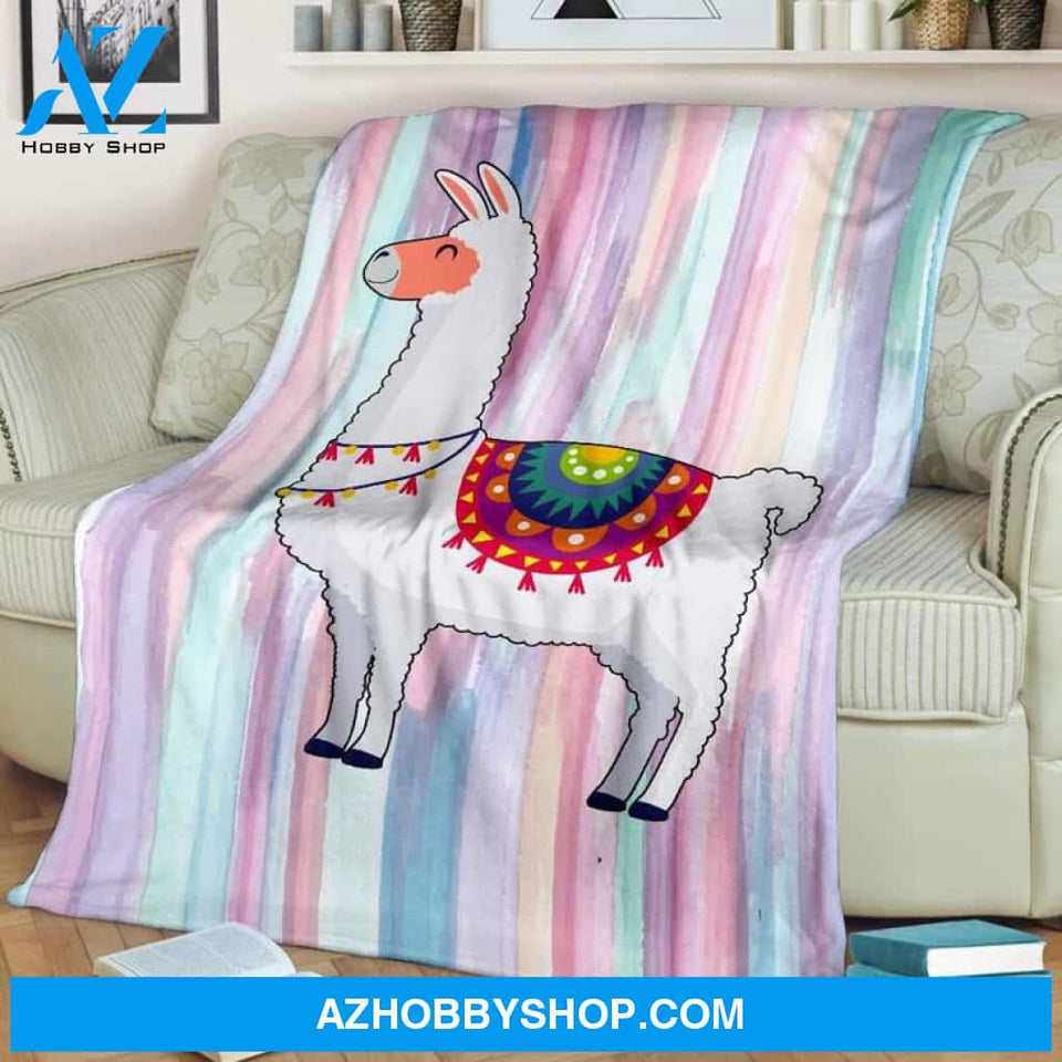 Llama Blanket White Llama With Red Saddle Fleece Blanket Lightweight Soft, Blanket Gift for Your Love One, Birthday Gift Home Decor Bedding Couch Sofa Soft and Comfy Cozy