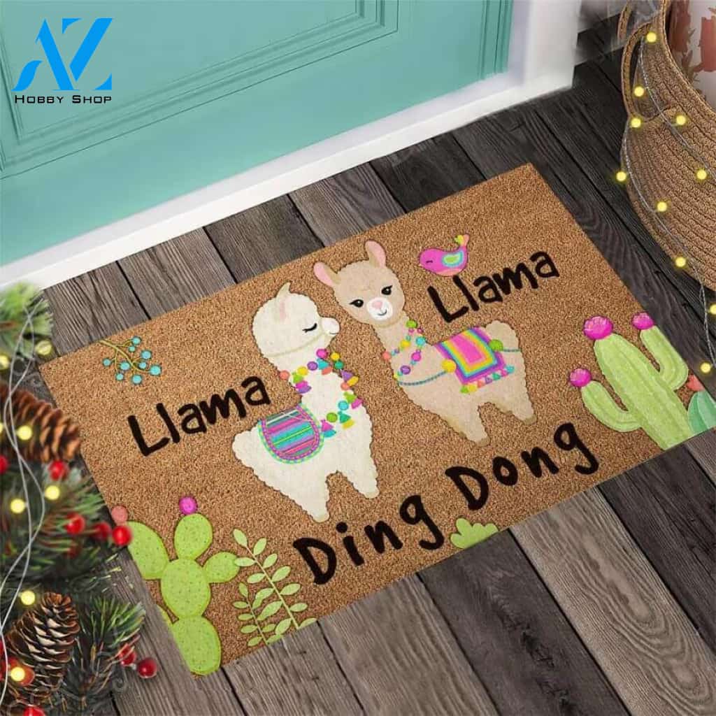 Llama Llama Ding Dong Easy Clean Welcome DoorMat | Felt And Rubber | 40x60 cm | 45x75 cm | 60x90 cm | Colorful | DO1170