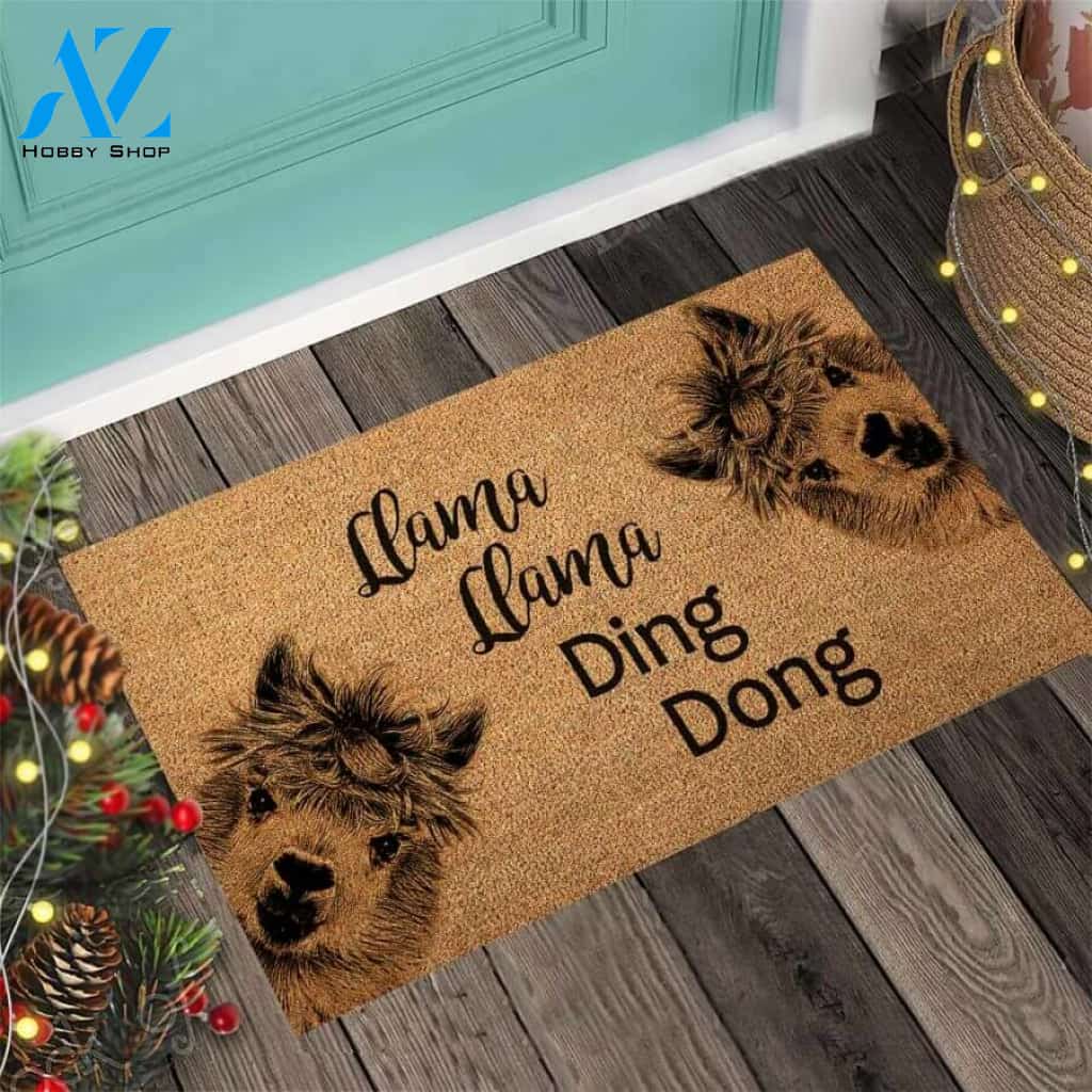 Llama Llama Ding Dong Easy Clean Welcome DoorMat | Felt And Rubber | 40x60 cm | 45x75 cm | 60x90 cm | Colorful | DO1169