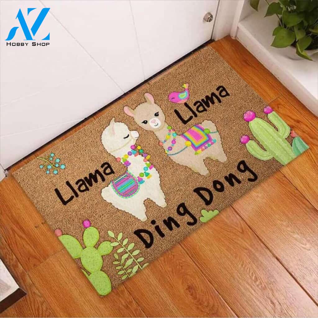 Llama Llama Ding Dong Easy Clean Welcome DoorMat | Felt And Rubber | 40x60 cm | 45x75 cm | 60x90 cm | Colorful | DO1170