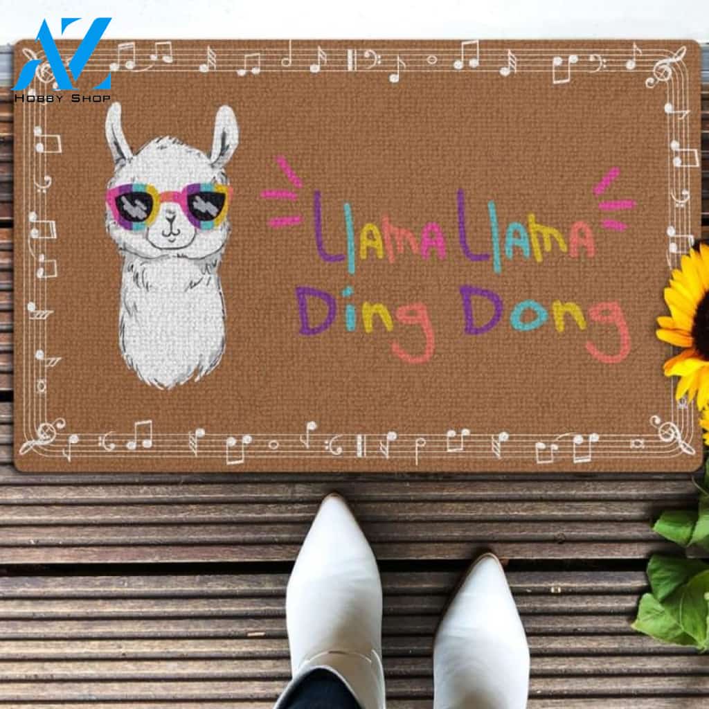 Llama Llama Ding Dong Coir Pattern Print Funny Doormat | Welcome Mat | House Warming Gift