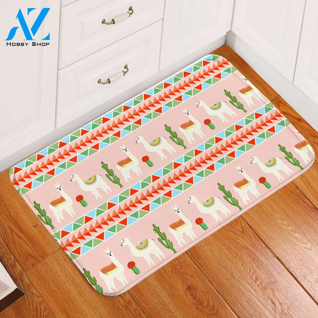 Llama Geometric Pink Door Mat