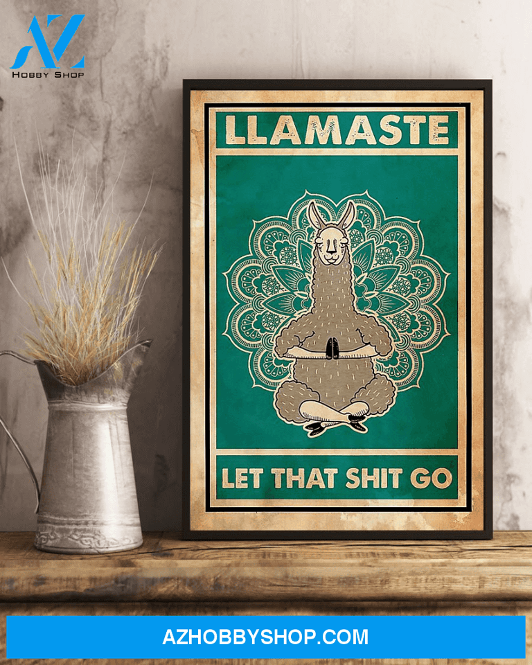 Llama Loves Poster Llamaste Let That Shit Go Yoga Funny Vintage Poster Canvas, Wall Decor Visual Art