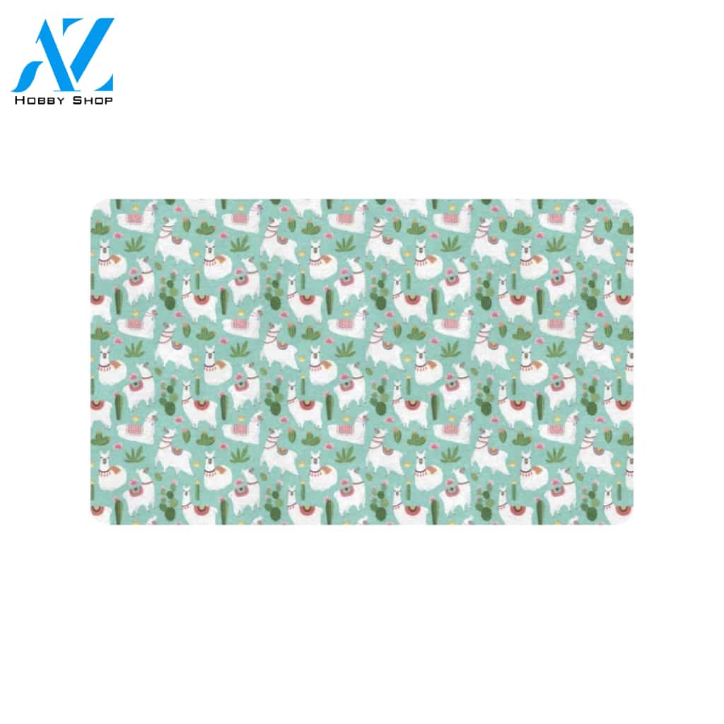 Llama with Cactus Themed Print Rubber Doormat