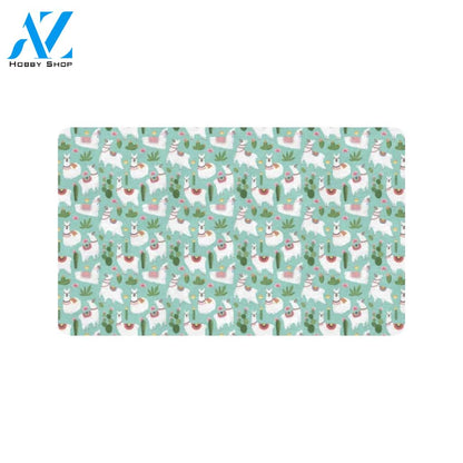 Llama with Cactus Themed Print Rubber Doormat