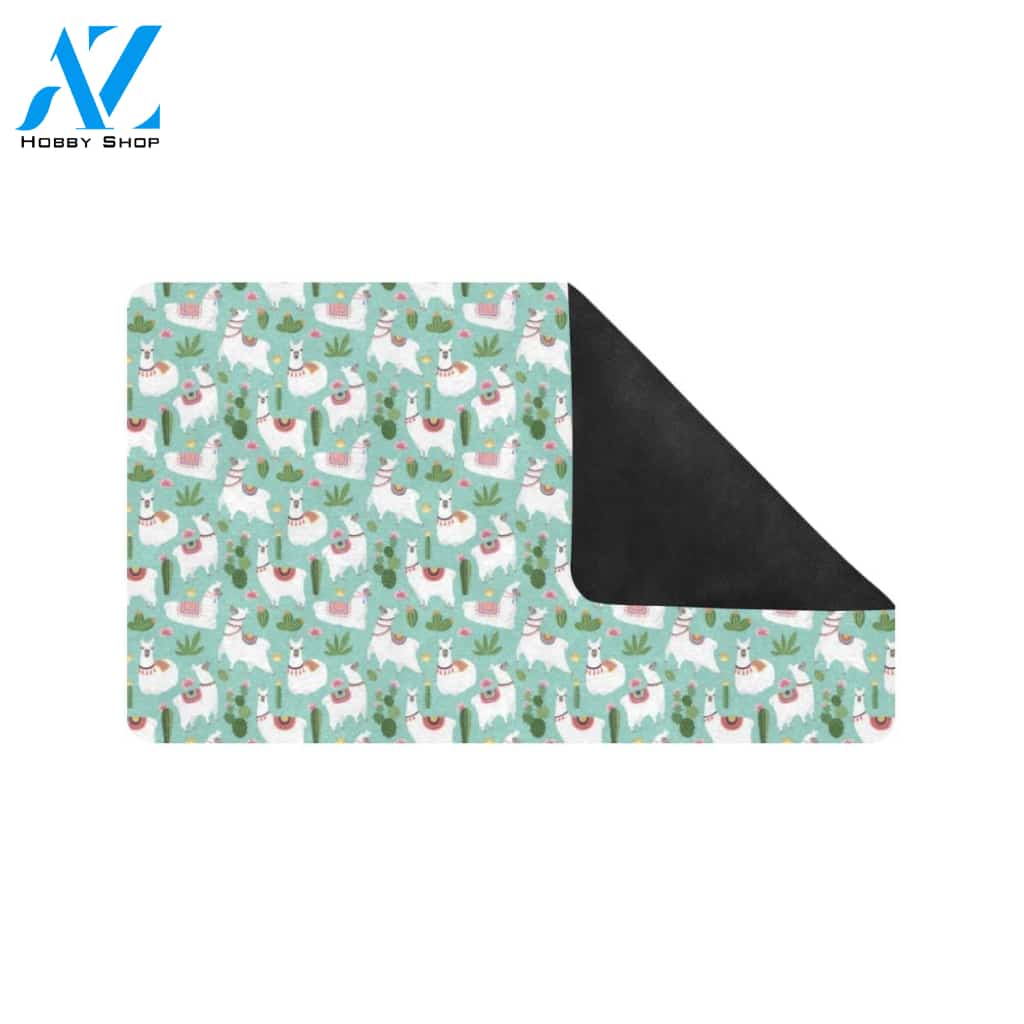 Llama with Cactus Themed Print Rubber Doormat
