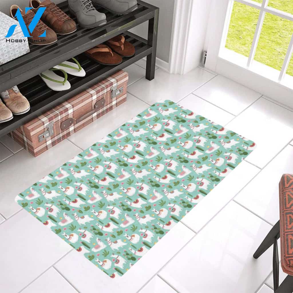 Llama with Cactus Themed Print Rubber Doormat