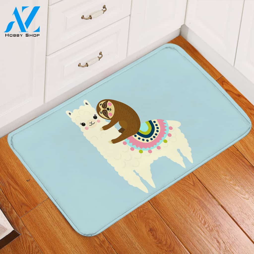 Llamasloth Light Blue Door Mat