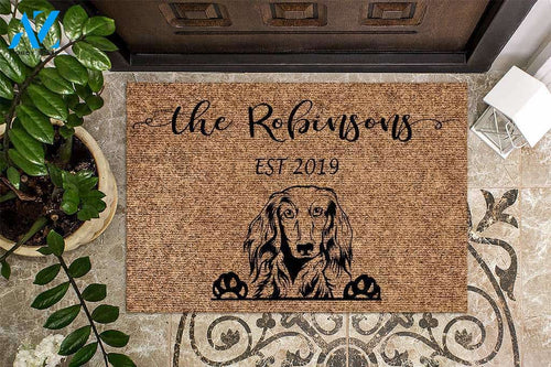 Long Haired Dachshund Funny Dog Custom Name & Year Doormat | Welcome Mat | House Warming Gift