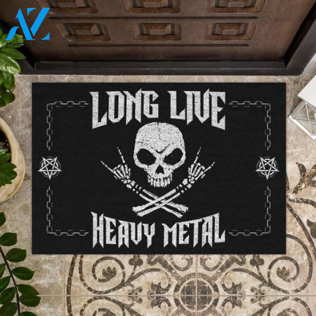 Long live heavy metal black Skull Doormat