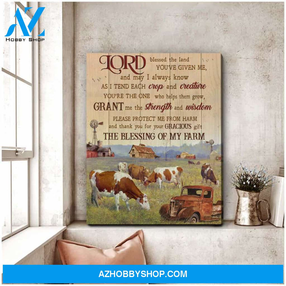 Lord Blessed The Land Farm Hereford Cows Canvas Wall Art Farmhouse Decor
