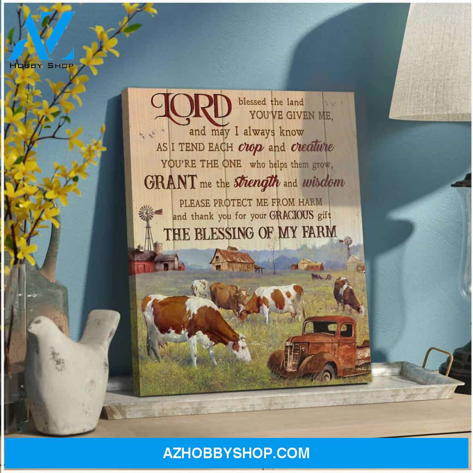 Lord Blessed The Land Farm Hereford Cows Canvas Wall Art Farmhouse Decor