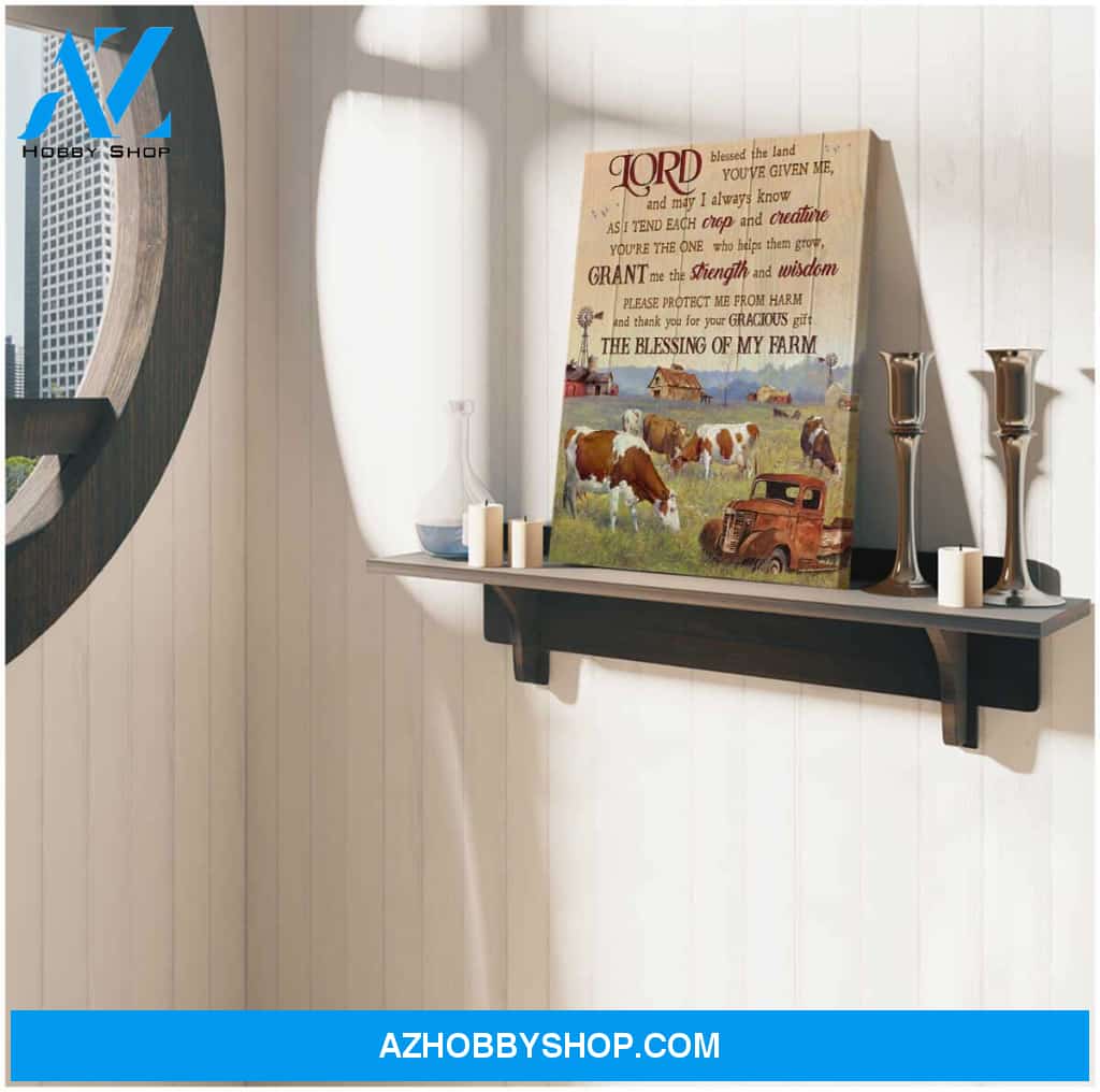 Lord Blessed The Land Farm Hereford Cows Canvas Wall Art Farmhouse Decor