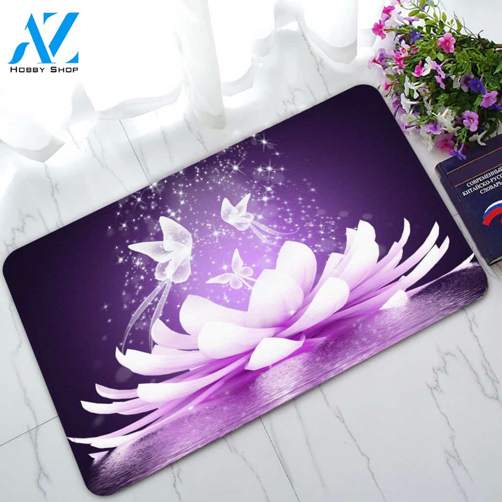Lotus Flower Butterfly Doormat Indoor And Outdoor Mat Entrance Rug Sweet Home Decor Housewarming Gift Gift For Friend Family Butterflies Lovers