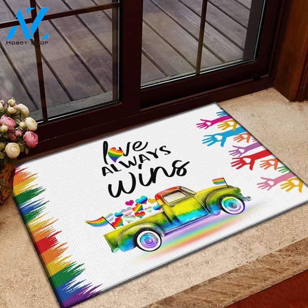 Love Always Wins LGBT Doormat Welcome Mat House Warming Gift Home Decor Funny Doormat Gift Idea For Family
