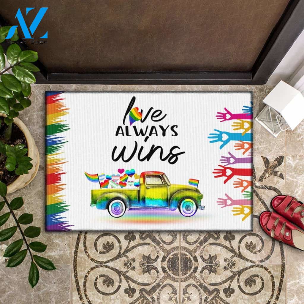 Love Always Wins LGBT Doormat Welcome Mat House Warming Gift Home Decor Funny Doormat Gift Idea For Family