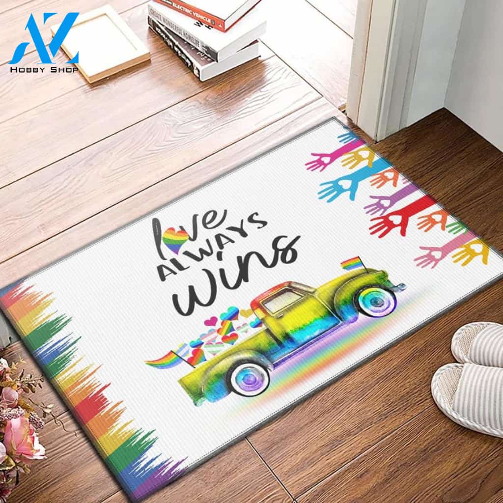 Love Always Wins LGBT Doormat Welcome Mat House Warming Gift Home Decor Funny Doormat Gift Idea For Family