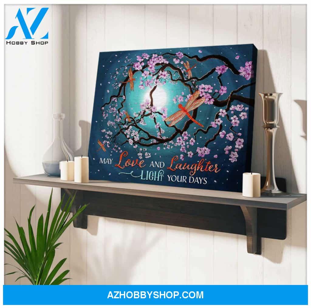 Love and Laughter Dragonfly Canvas Wall Art, Wall Decor Visual Art