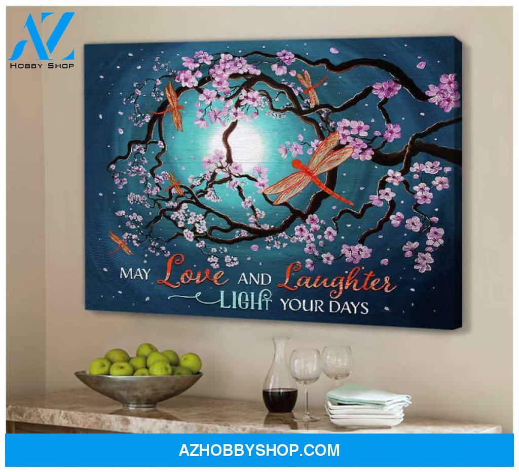 Love and Laughter Dragonfly Canvas Wall Art, Wall Decor Visual Art