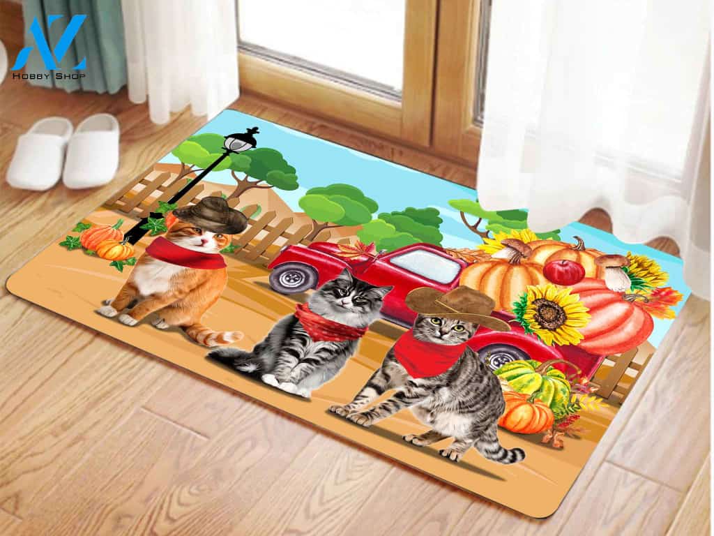 Love Cat Autumn Pumpkin Doormat Welcome Mat Housewarming Gift Home Decor Funny Doormat Gift For Cat Lovers Happy Autumn Gift Idea
