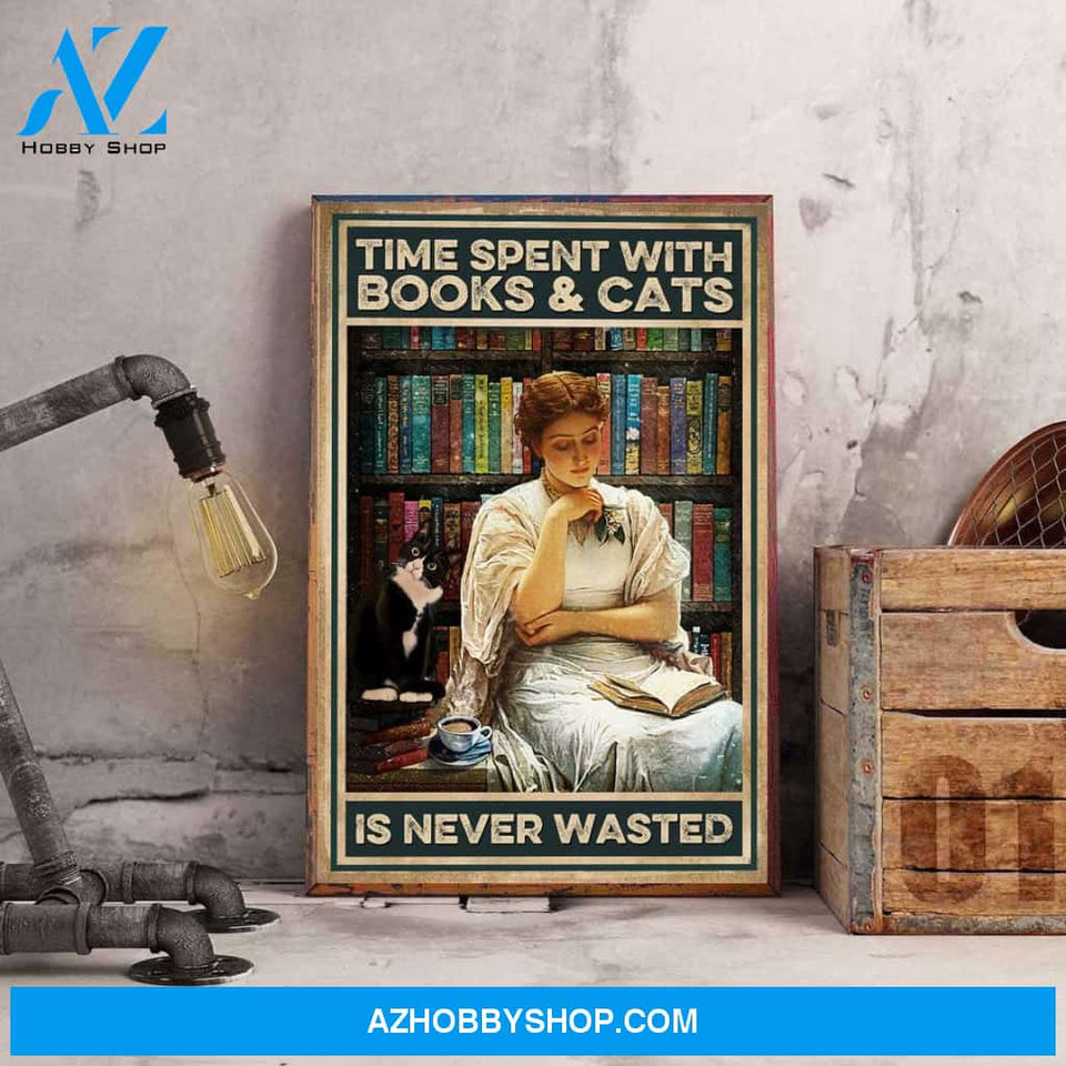 Love Cats Poster, Time Spent With Books And Cats Is Never Wasted Canvas And Poster, Wall Decor Visual Art