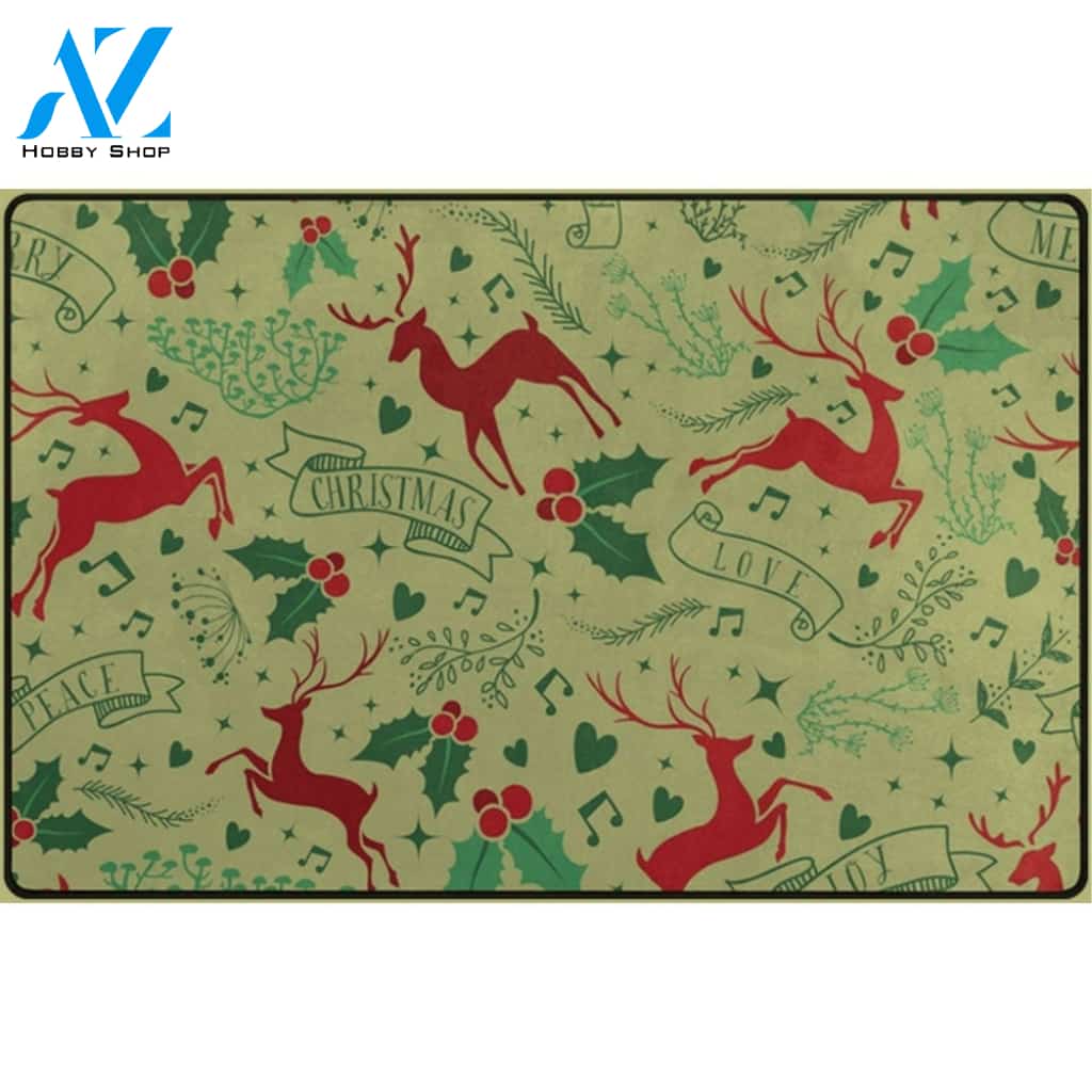 Love Christmas Deer Music Note Area Rug Indoor and Outdoor Doormat Warm House Gift Welcome Mat Gift for Friend Family