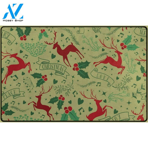 Love Christmas Deer Music Note Area Rug Indoor and Outdoor Doormat Warm House Gift Welcome Mat Gift for Friend Family