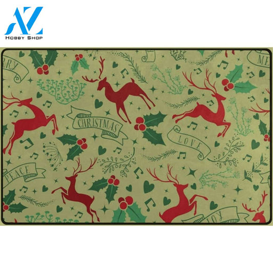 Love Christmas Deer Music Note Area Rug Indoor and Outdoor Doormat Warm House Gift Welcome Mat Gift for Friend Family