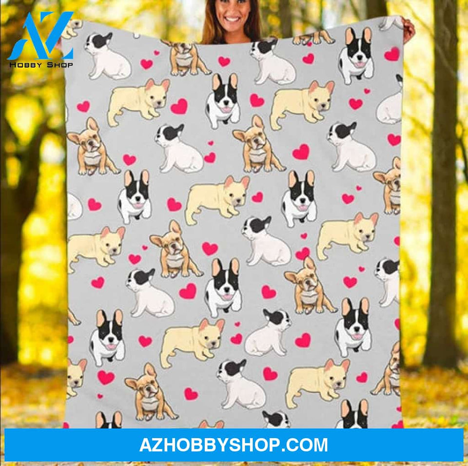 Love Cute French Bulldog Gift Fleece Blanket - Quilt Blanket