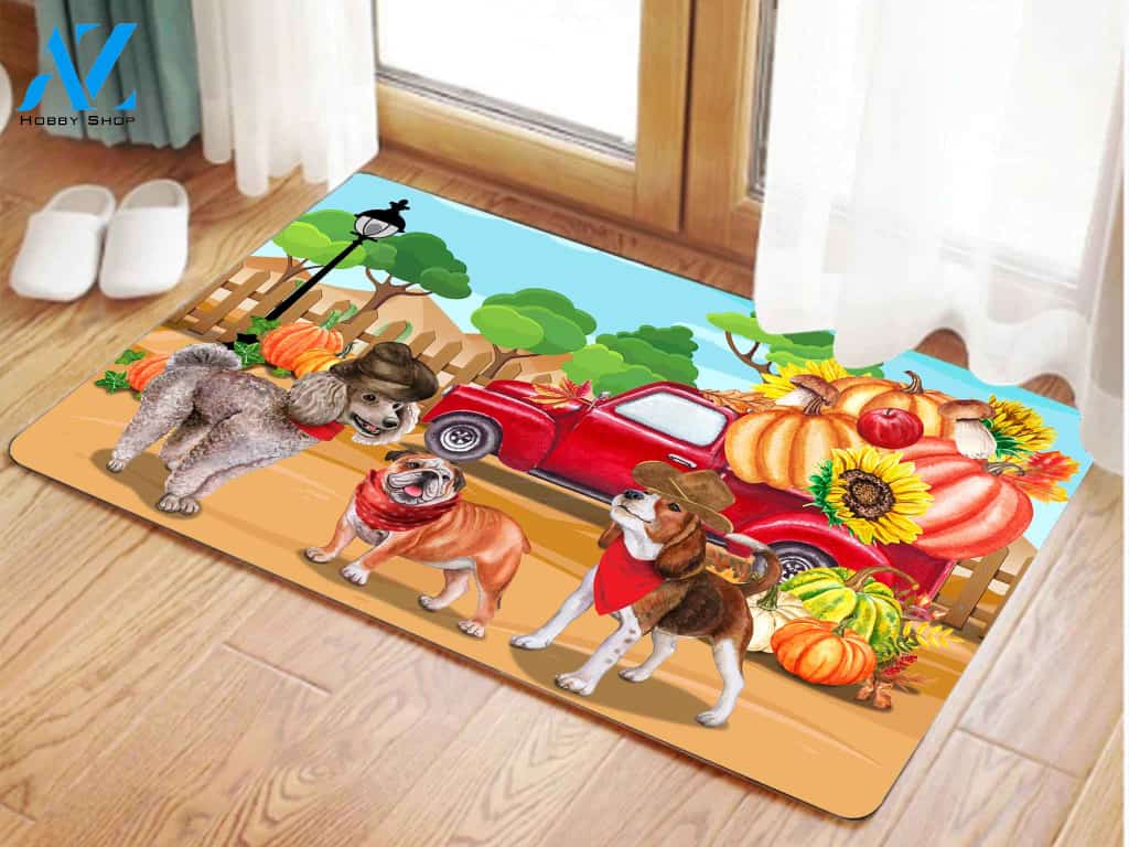 Love Dog Autumn Pumpkin Doormat Welcome Mat Housewarming Gift Home Decor Funny Doormat Gift For Dog Lovers Happy Autumn Gift Idea