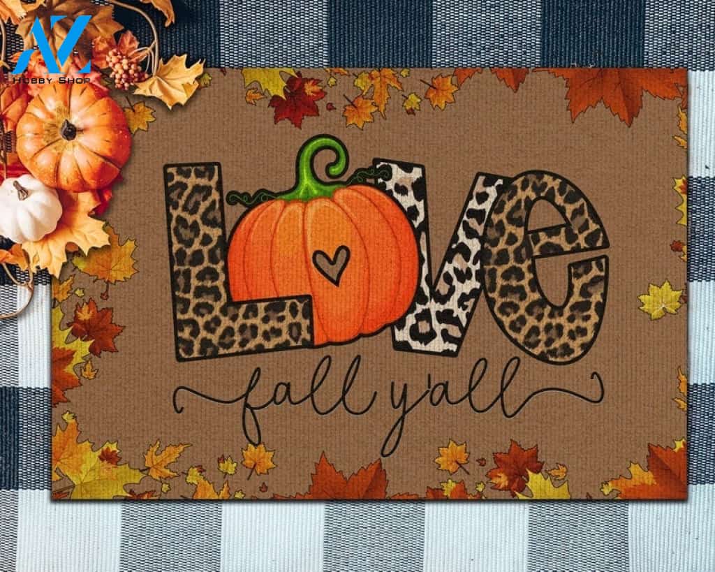 Love Fall Y'all Pumpkin Leopard Happy Halloween Thanksgiving Doormat Gift For Friend Family Decor Warm House Gift Welcome Mat Halloween Decor