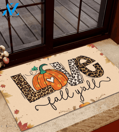 Love Fall You All Doormat, Pumpkin Doormat, Leopard Love Print, Gift For Fall Lovers, Gift For Thanksgiving Christmas Decor Warm House Gift