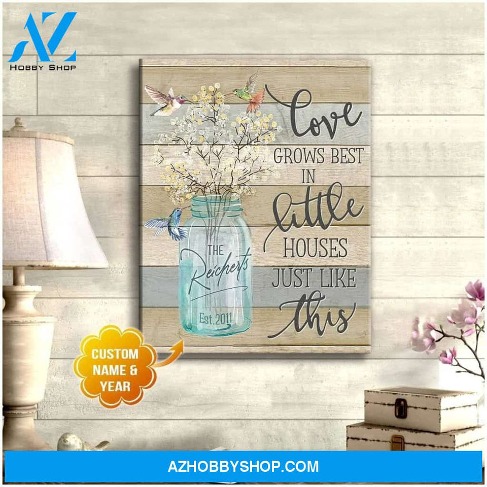 Love Grows Best Hummingbird Family Name Wall Art Canvas