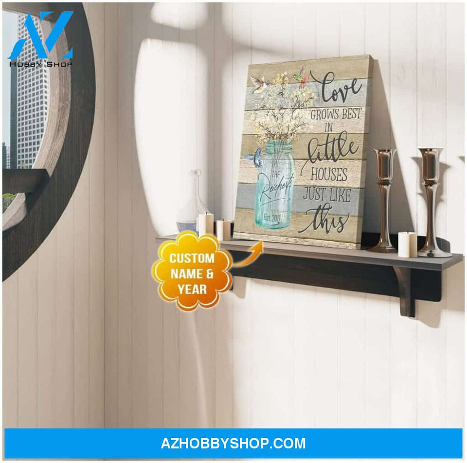 Love Grows Best Hummingbird Family Name Wall Art Canvas