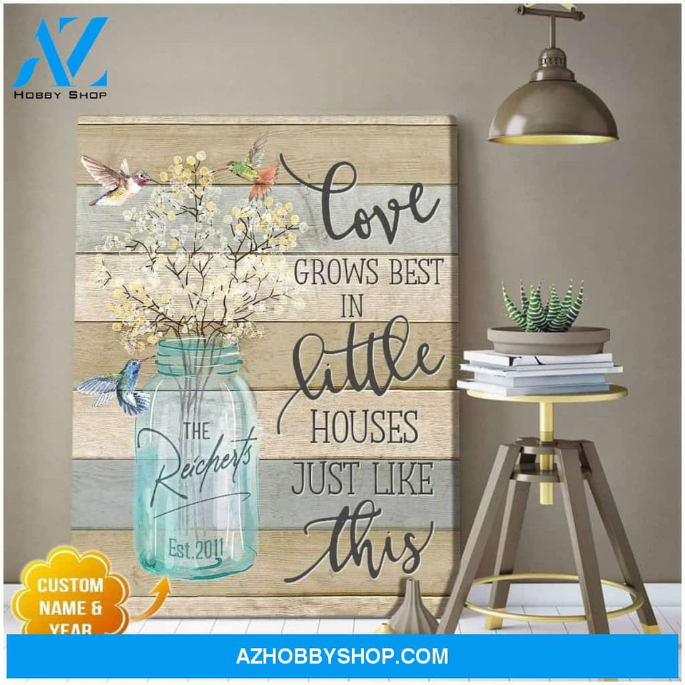 Love Grows Best Hummingbird Family Name Wall Art Canvas