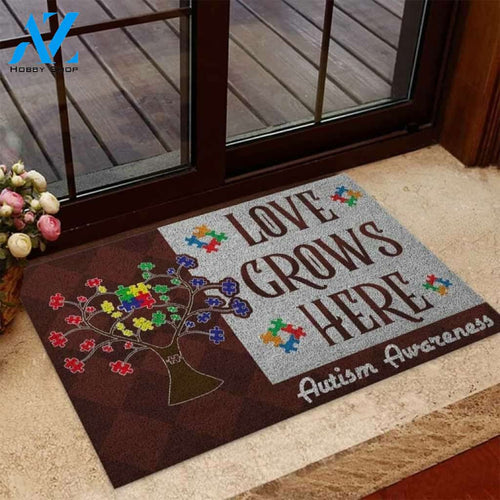 Love Grows Here Autism Awareness Doormat