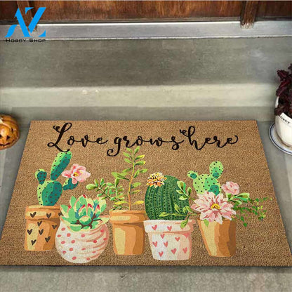 Love Grows Here Cactus Funny Indoor And Outdoor Doormat Warm House Gift Welcome Mat Gift For Cactus Lovers