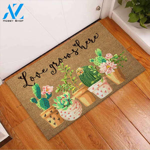 Love Grows Here Doormat Welcome Mat Housewarming Gift Home Decor Funny Doormat Gift For Cactus Lovers Gift For Friend Birthday Gift