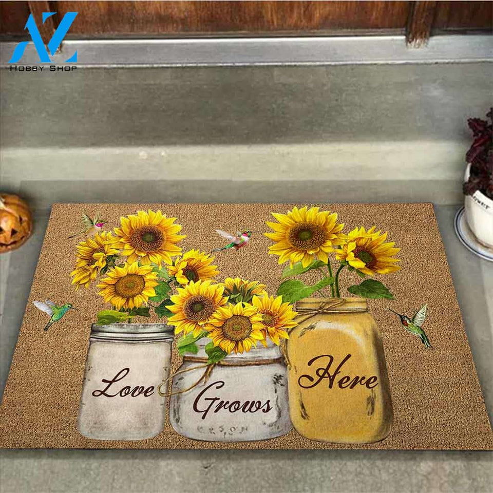 Love Grows Here - Sunflower Coir Pattern Print Doormat