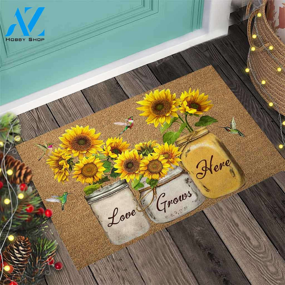 Love Grows Here - Sunflower Coir Pattern Print Doormat
