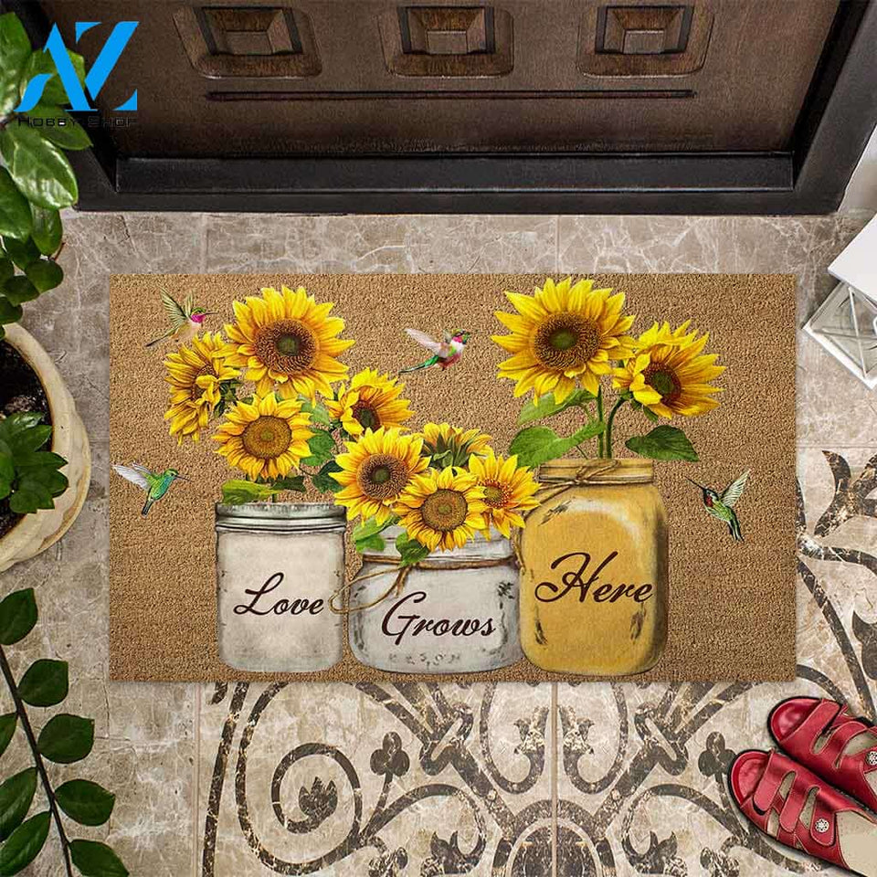 Love Grows Here - Sunflower Coir Pattern Print Doormat