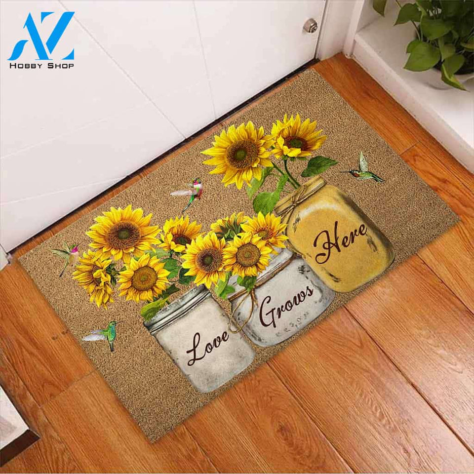 Love Grows Here - Sunflower Coir Pattern Print Doormat