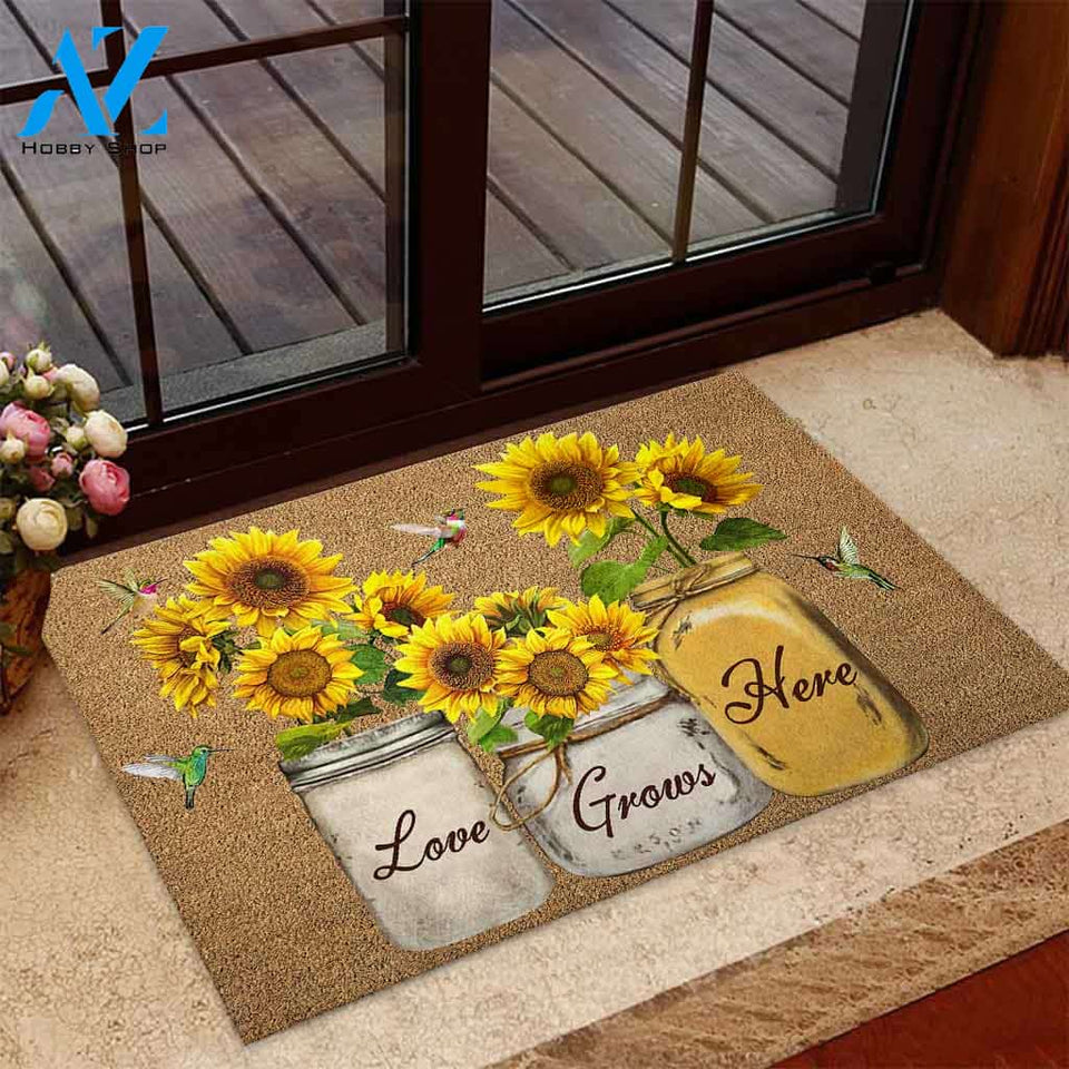 Love Grows Here - Sunflower Coir Pattern Print Doormat