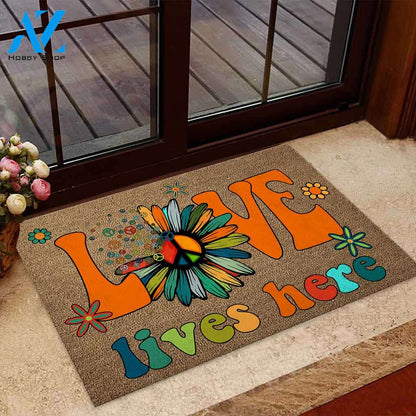 Love Hippie Lives Here Doormat Welcome Mat Housewarming Gift Home Decor Funny Doormat Gift Idea For Friend Gift For Family