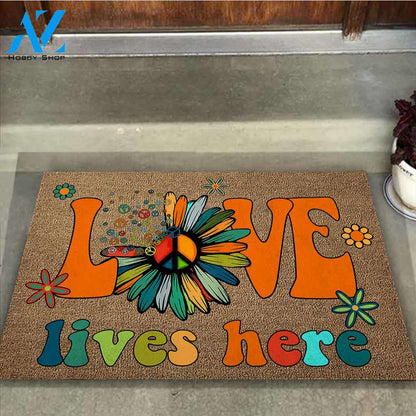 Love Hippie Lives Here Doormat Welcome Mat Housewarming Gift Home Decor Funny Doormat Gift Idea For Friend Gift For Family