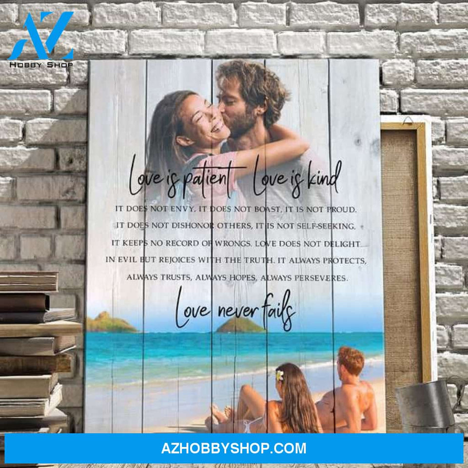 Love Is Patient, Love Is Kind - Beach Personalized Photo Memorial Canvas, Canvas Wall Art Gift for Family