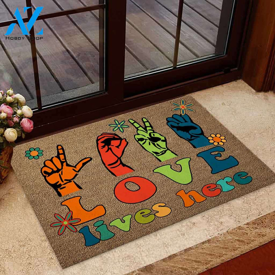 Love Lives Here - American Sign Language Coir Pattern Print Doormat