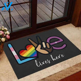 Love Lives Here LGBT Doormat Welcome Mat Housewarming Gift Home Decor Funny Doormat Best Gift Idea For Friend Gift For Family Birthday Gift