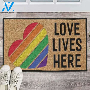 Love Lives Here LGBT Heart Doormat, LGBT Couple Doormat, Front Door Mat, Wedding Gift, gift for Couple