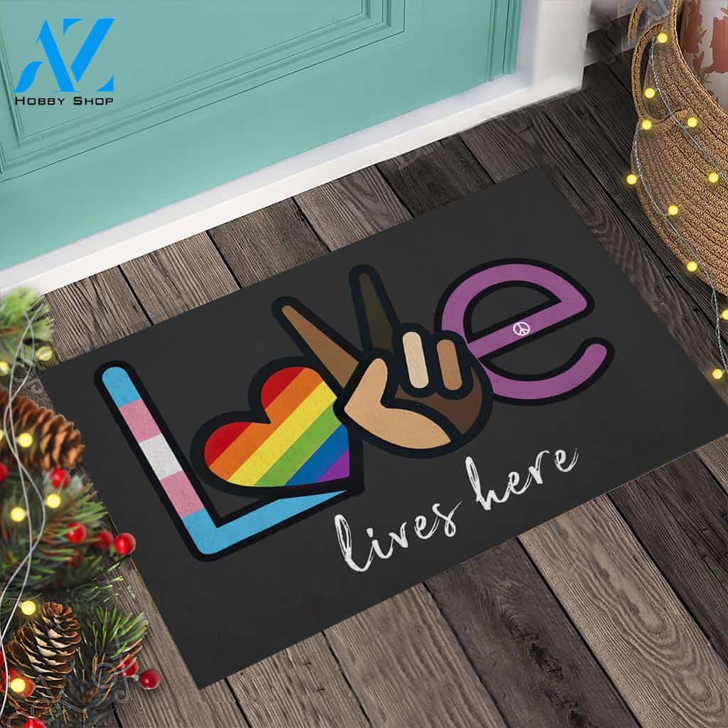 Love lives here - LGBT Support Doormat Gift For Friend Family Birthday Gift Home Decor Warm House Gift Welcome Mat